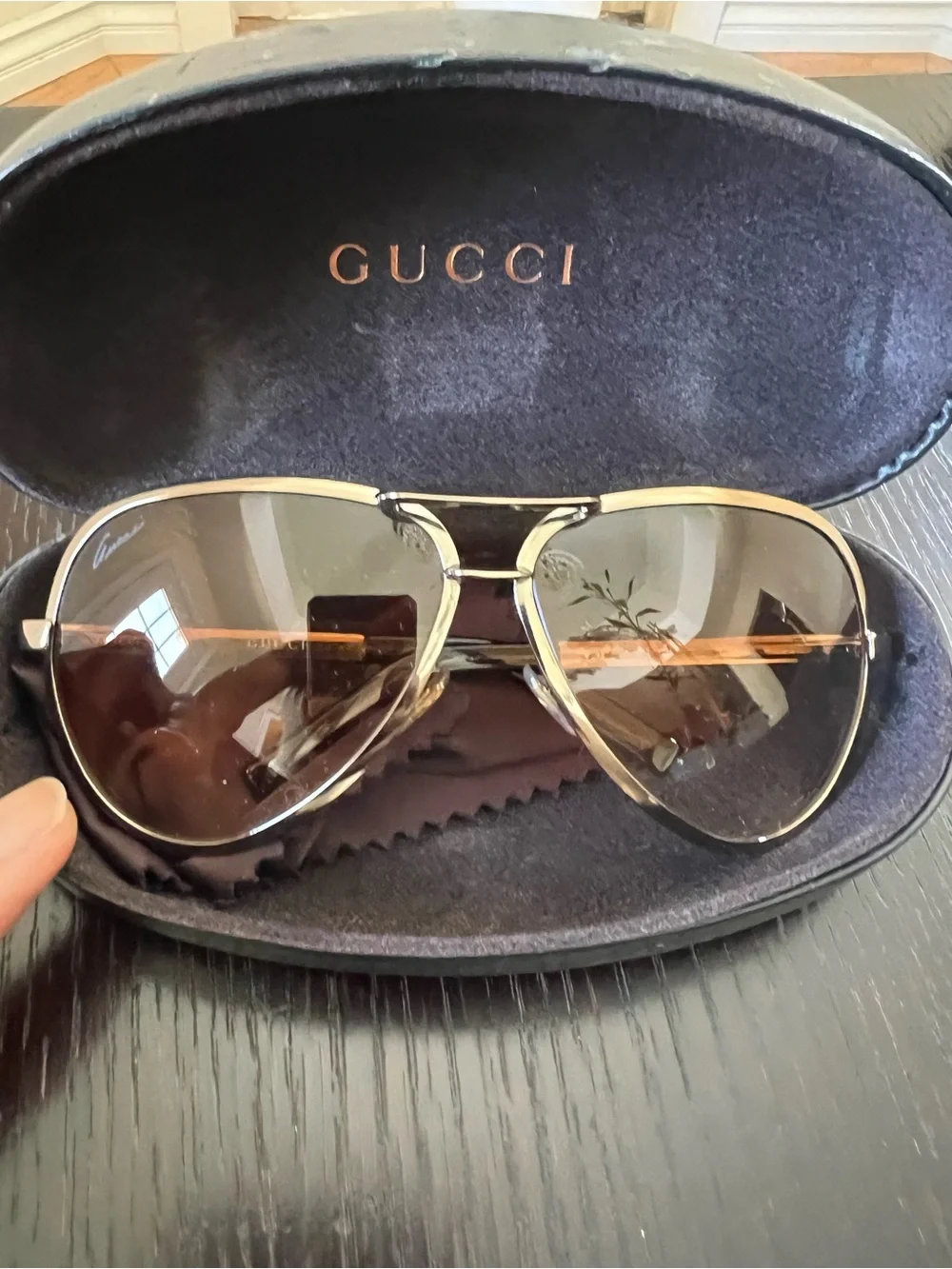 Gucci Men's Aviator Sunglasses with Brown Gradient Lenses and Gold Frame